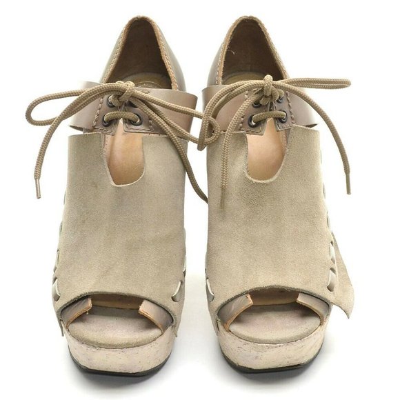 Acne Studio Taupe Leather Lace Up Platform Heels 38 - Picture 3 of 7